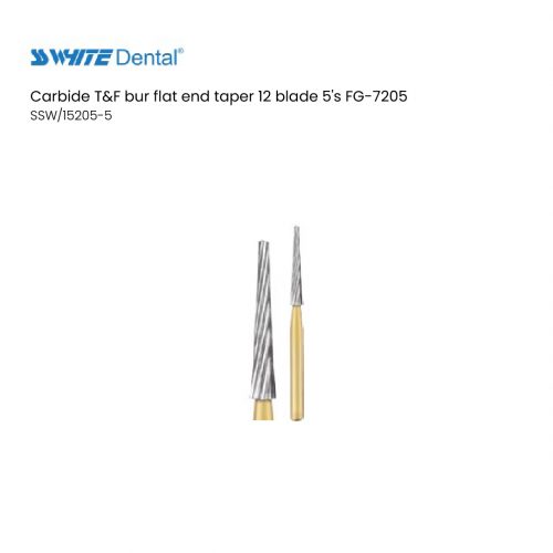 Carbide T&F bur flat end taper 12 blade 5's FG-7205