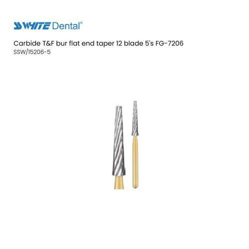 Carbide T&F bur flat end taper 12 blade 5's FG-7206