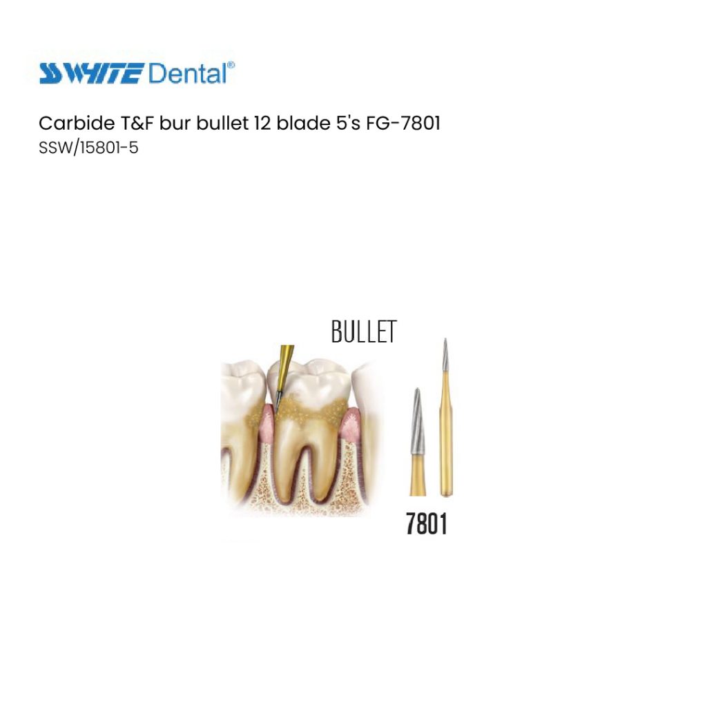 Carbide T&F bur bullet 12 blade 5's FG7801 SA Dental