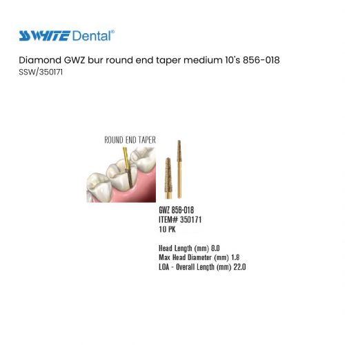 Diamond GWZ bur round end taper medium 10's 856-018